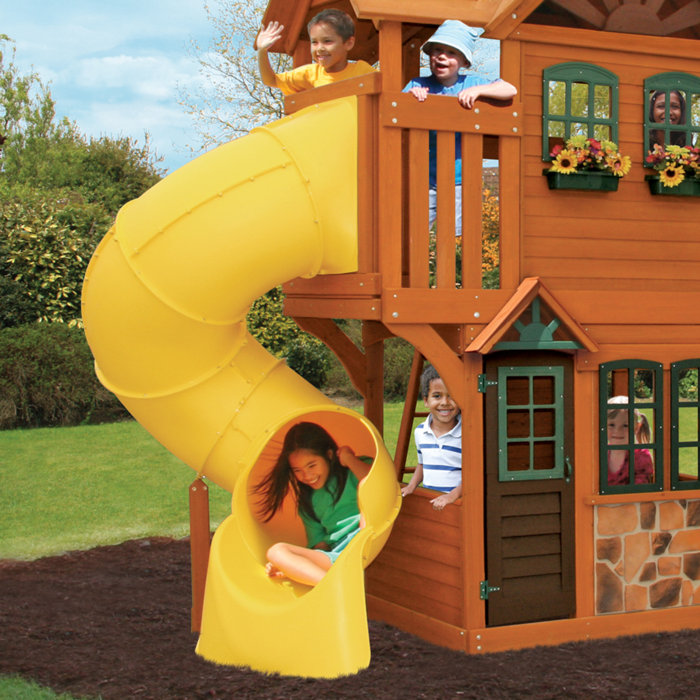 KidKraft Boulder Station Wooden Swing Set / Playset with Tube Slide